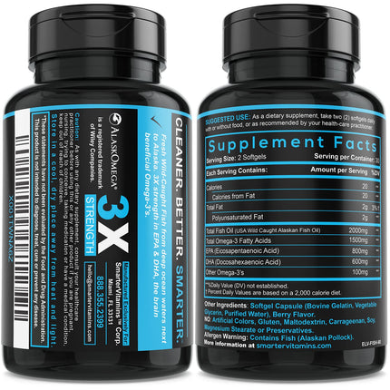 SmarterVitamins Omega-3 5-Pack – Berry Burpless Fish Oil, 2000mg DHA EPA, AlaskOmega