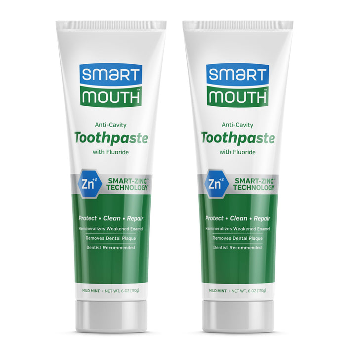 SmartMouth Premium Zinc Ion Toothpaste – Whitening, Fluoride, 6 oz 2-Pack – Anti-Cavity & Enamel Strengthening, Mild Mint