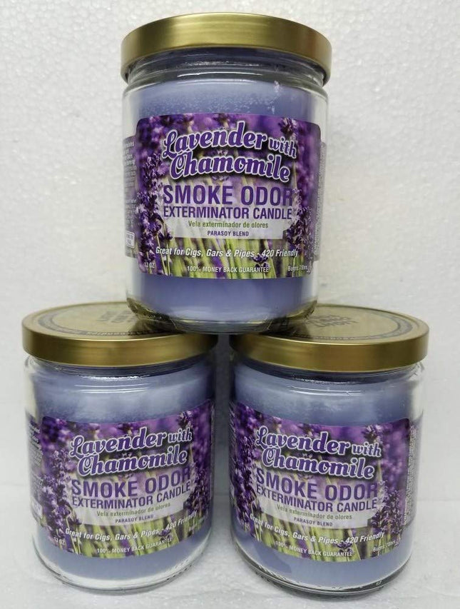 Smoke Odor Exterminator 13 oz Jar Candles – Lavender Chamomile (3-Piece Set) – Made in USA