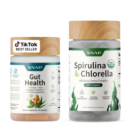 Snap Supplements Gut Health Bundle – Probiotic, Digestive Enzymes & Greens (50+120 Veg Capsules)