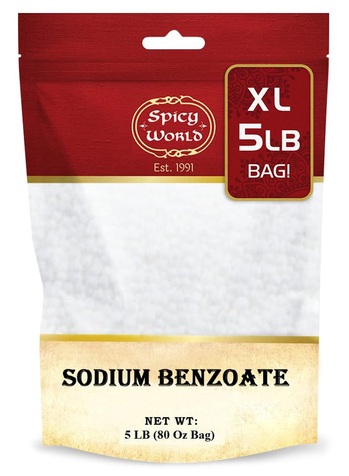Spicy World Sodium Benzoate 5 LB (80 Oz) – 99% USP/FCC Grade, Additive & Preservative