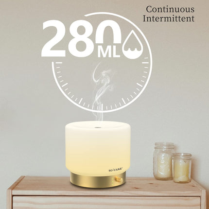 SOICARE Glass Diffuser with Gold Base – 280ML, Dimmable, Auto Shut-Off