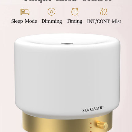 SOICARE Glass Diffuser with Gold Base – 280ML, Dimmable, Auto Shut-Off