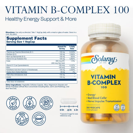 Solaray B-Complex 100-250 Capsule | Health & Beauty - Vegan & Lab Verified