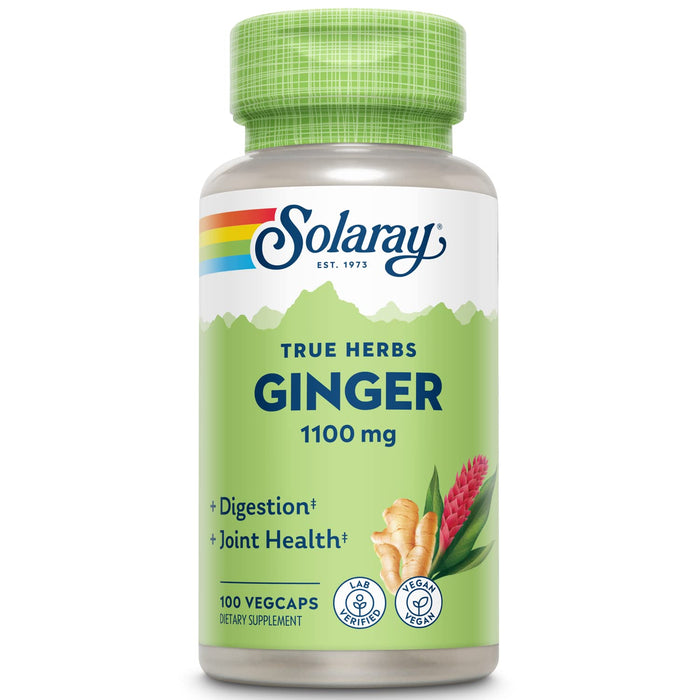 SOLARAY Ginger Root 1100mg | Healthy Digestion, Joints & Motion Support | Whole Root, Non-GMO & Vegan | 100 VegCaps