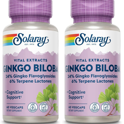 Solaray Ginkgo Biloba Extract 60 mg – 60 Count (Pack of 2) | Herbal Supplement