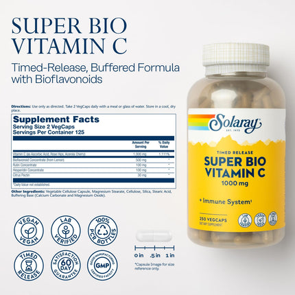 SOLARAY Super Bio Vitamin C 1000mg - Buffered, Two-Stage Release, Immune Support, Vegan