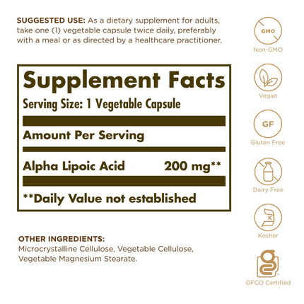Solgar Alpha Lipoic Acid 200 mg – 50 Vcaps (3-Pack) | Antioxidant Support