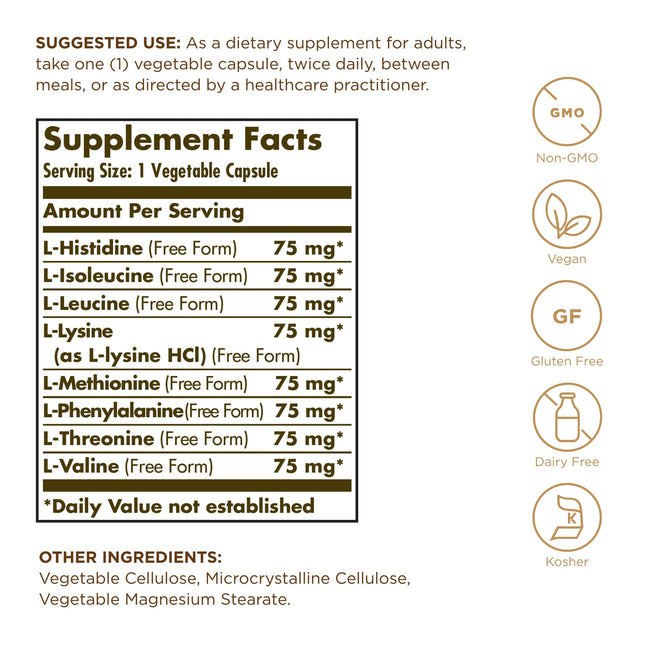 Solgar Essential Amino Complex, 90 Vegetable Capsules (Pack of 3) - Free Form Essential Amino Acids - Non-GMO, Vegan, Gluten Free, Dairy Free, Kosher - 270 Total Servings