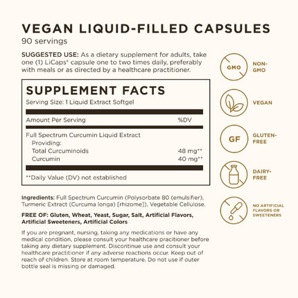 Solgar Full Spectrum Curcumin - 90 LICaps | Superior Absorption for Brain, Joint & Immune Health