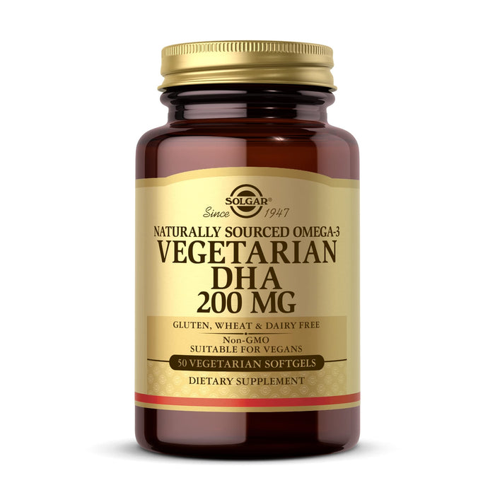 Solgar Vegetarian DHA 200 mg - 50 Vegetarian Softgels | Vegan Omega-3, Gluten Free, Dairy Free