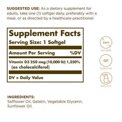 Solgar Vitamin D3 10,000 IU Softgels – 120 Count, 3 Pack | Bone, Muscle & Immune Support