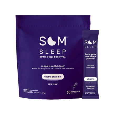 Som Sleep Calm Sleep Aid Powder Drink Mix – 3mg Melatonin, Magnesium, L-Theanine & GABA | Vegan, Zero Sugar, Cherry, 30-Pack