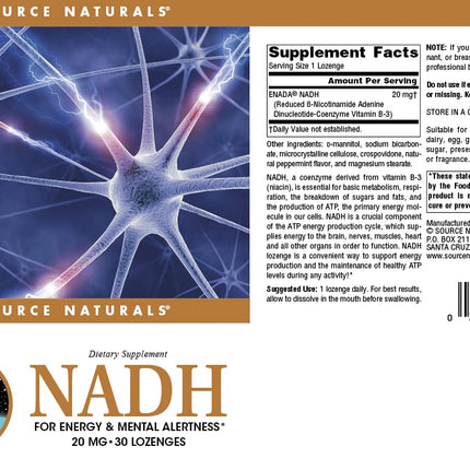Source Naturals NADH 20mg, 30 Lozenges – Boost Energy and Mental Alertness*