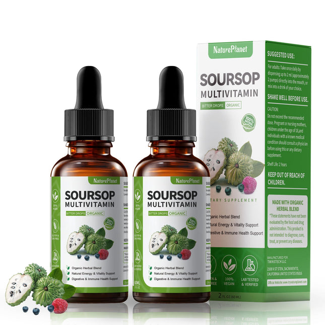NaturePlanet Soursop Bitters Drops with Vitamin C, D3 & B6 — Immune Support & Digestive Health