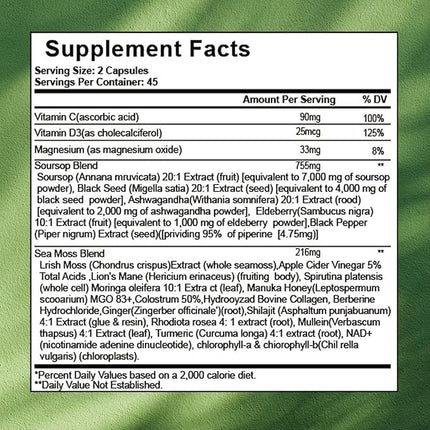 Nukupuns Soursop Capsules – 24-in-1 Formula, Non-GMO, 90 Vegan Caps