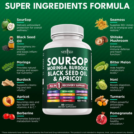 Soursop Supplement 180 Capsules – All-In-One Immune Support Blend