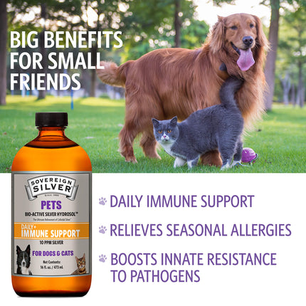 Sovereign Silver Pets Immune Support – 10 ppm Colloidal Silver for Dogs & Cats (16 oz)