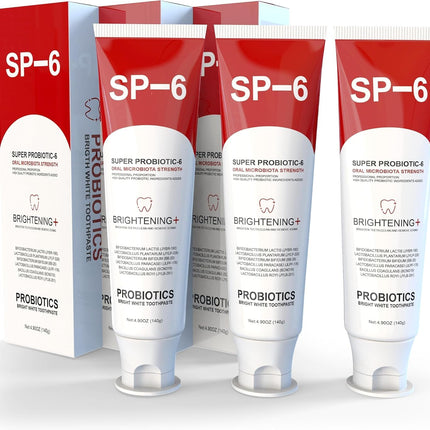 SP-6 Probiotic Whitening Toothpaste - Enhanced Formula with 6 Probiotics for Teeth Whitening and Gum Health - Enamel-Safe, Fluoride-Free, Fresh Mint Flavor, 4.9Oz (3)