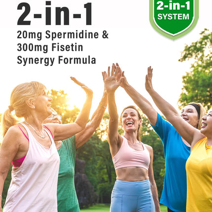 Spermidine & Fisetin Supplement – 20mg Spermidine, 300mg Fisetin | 90 Veggie Caps | Made in USA