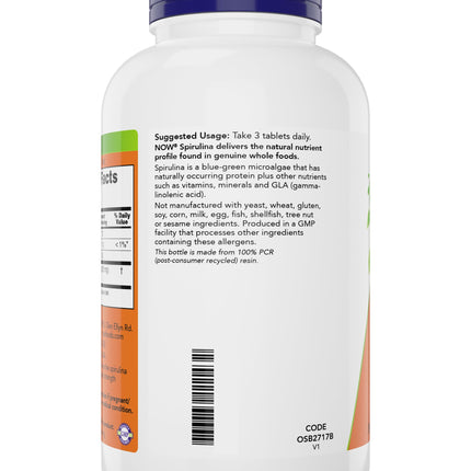 NOW Foods Organic Spirulina 1000mg Tablets – 300 Count, Non-GMO