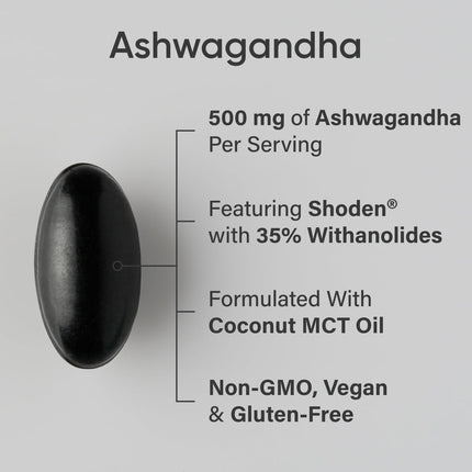 Sports Research Ashwagandha Softgels with Coconut MCT Oil – 120 Count – Shoden 35% Withanolides | Vegan & Gluten Free