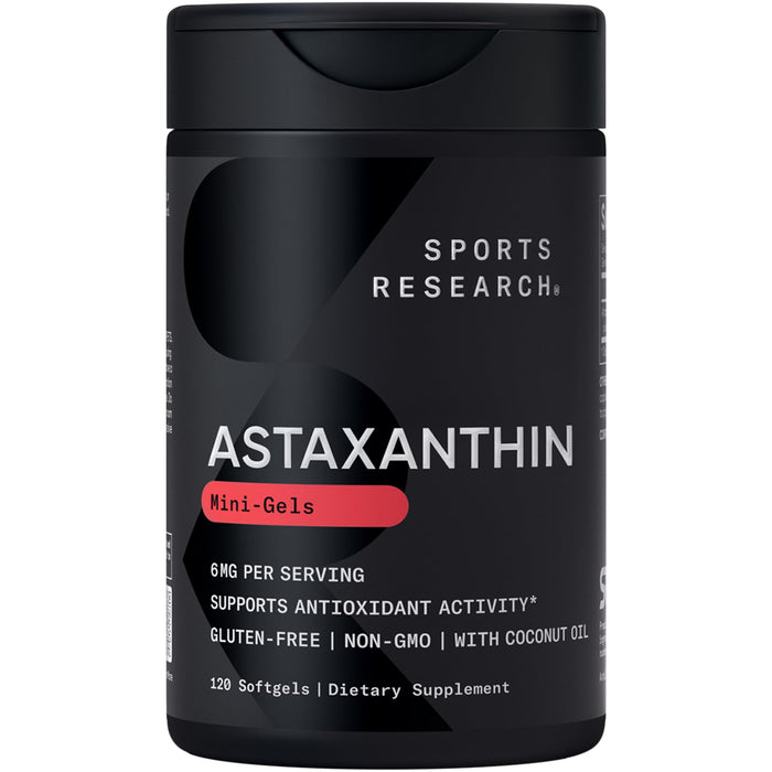 Sports Research Astaxanthin 6mg with Organic Coconut Oil - 120 Softgels | Non-GMO, Gluten Free
