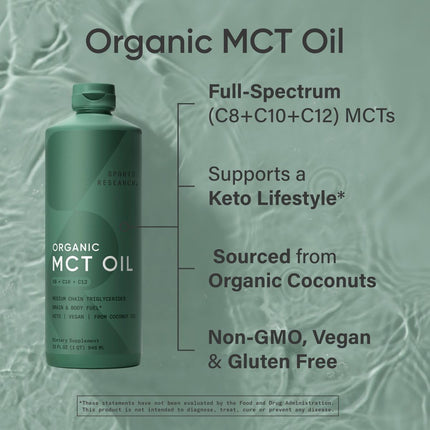 Sports Research Keto MCT Oil from Organic Coconuts – C8, C10, C12 – Unflavored (128 oz)