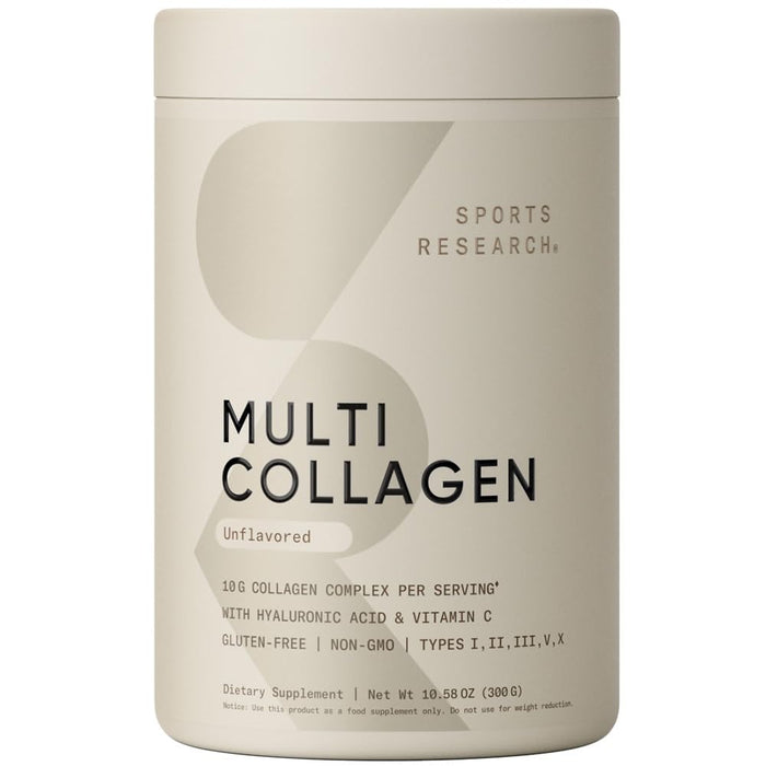 Sports Research® Multi Collagen Protein Powder – Food-Sourced Peptides (I, II, III, V, X) with Hyaluronic Acid & Vitamin C – Gluten Free, Non-GMO, 30 Servings (Unflavored)