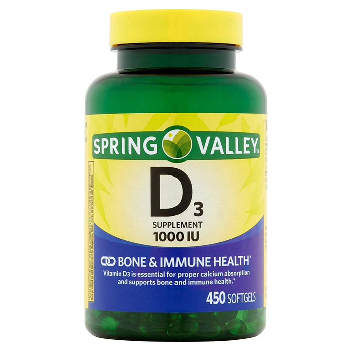 Spring Valley Vitamin D-3 1000 IU - 450 Softgels | Vitamin D Supplement