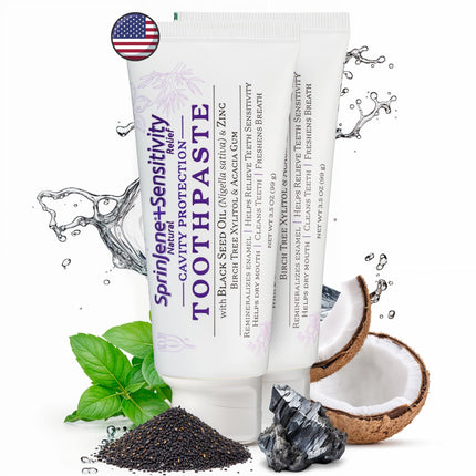 SprinJene Natural Sensitivity Relief Toothpaste – Fluoride for Sensitive Teeth – USA Made (2 Pack)