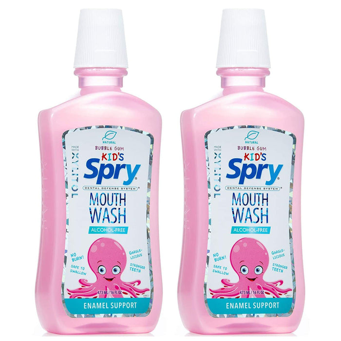 Spry Natural Xylitol Mouthwash Fluoride Free with Enamel Support - Bubble Gum (16 fl oz, Pack of 2)