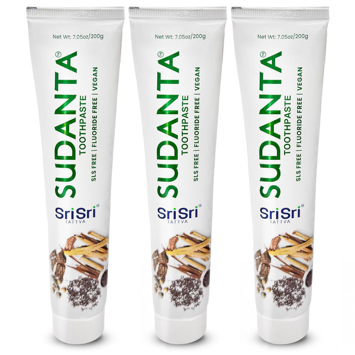 Sri Sri Tattva Sudanta Herbal Toothpaste – SLS Free & Fluoride Free Ayurvedic Toothpaste 200 g (3 Pack)