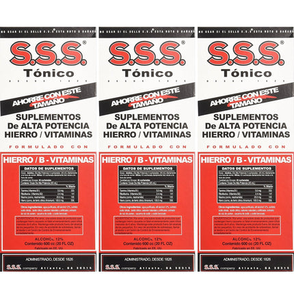 SSS Company S.S.S. Tonic Liquid Large 20 oz – Pack of 3 – Iron-Rich