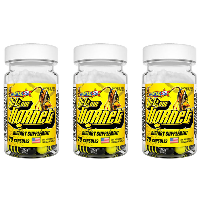 STACKER 2 Yellow Hornet (3) 20-Count Bottles - Pre-Workout Bundle
