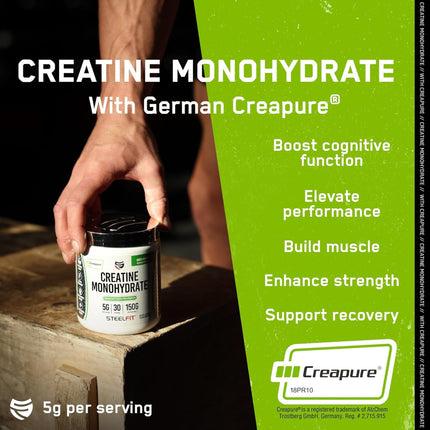 SteelFit Creapure Creatine Monohydrate Powder - Unflavored, German Micronized Creatine