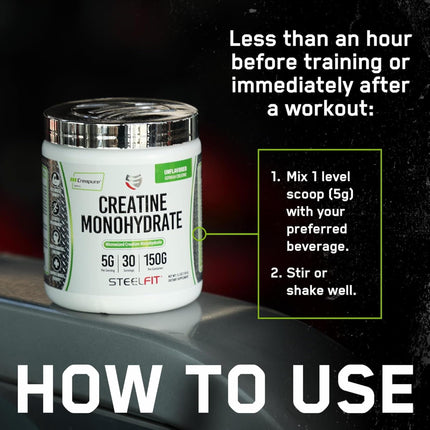 SteelFit Creapure Creatine Monohydrate Powder - Unflavored, German Micronized Creatine