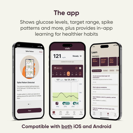 Stelo Glucose Biosensor & App by Dexcom – CGM, 2-Pack, 15‑Day Wear, iOS & Android