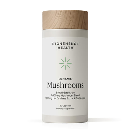 Stonehenge Dynamic Health Mushrooms 1,400 mg – 5 Mushroom Complex (Lion’s Mane, Reishi, Chaga, Maitake, Shiitake) – 60 Capsules