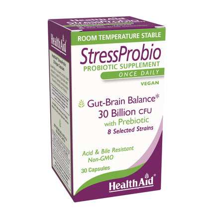 HealthAid StressProbio – Gut-Brain Probiotic, 30 Billion CFU, 8 Vegan Strains