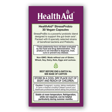 HealthAid StressProbio – Gut-Brain Probiotic, 30 Billion CFU, 8 Vegan Strains