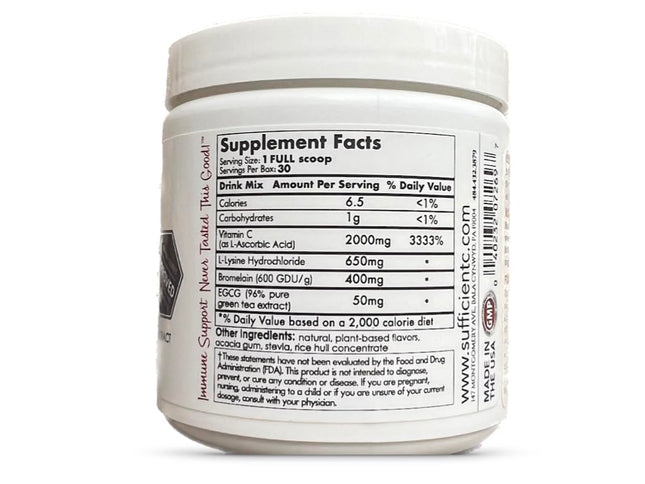 Sufficient-C High-Dose Vitamin C Lemon Peach Immune-Ade – 125g, Non-GMO
