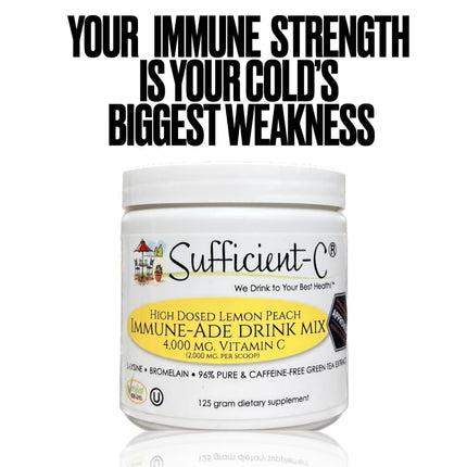 Sufficient-C High-Dose Vitamin C Lemon Peach Immune-Ade – 125g, Non-GMO