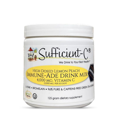 Sufficient-C High-Dose Vitamin C Lemon Peach Immune-Ade – 125g, Non-GMO