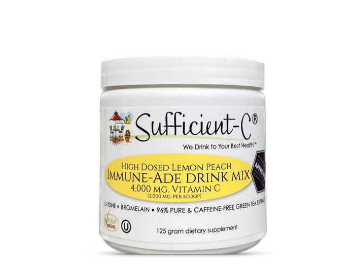 Sufficient-C High-Dose Vitamin C Lemon Peach Immune-Ade – 125g, Non-GMO
