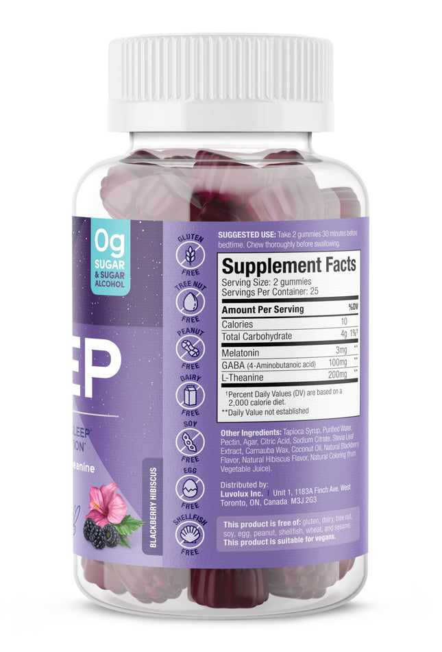 SUKU Restful Sleep Gummies – 3 mg Melatonin, L-Theanine & GABA | Vegan, Sugar-Free Sleep Support – BlackBerry-Hibiscus Flavor, Non-GMO, Gluten-Free – 50 Count