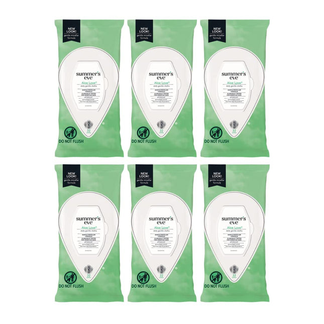 Summer's Eve Aloe Love Cleansing Cloths – 32 Count, 6 Pack | Gentle, pH-Balanced Wipes