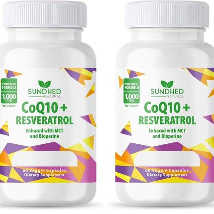 Sundhed Natural CoQ10 and Resveratrol Capsules - Powerful Antioxidant (Pack of 2)