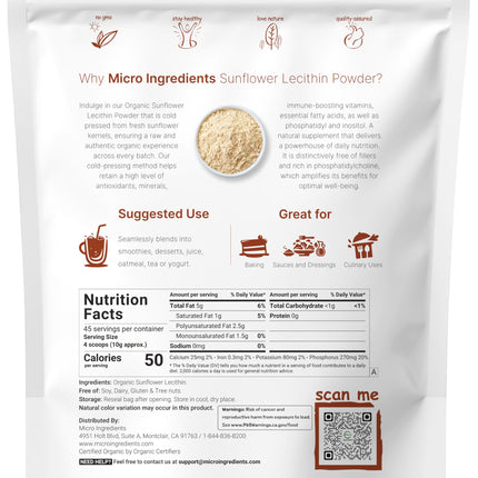 Organic Sunflower Lecithin Powder – 1 lb, Cold Pressed & Non-GMO