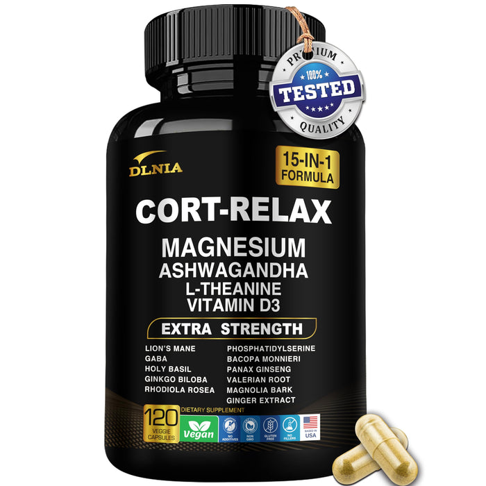 Super Calm Cortisol Support with Magnesium Bisglycinate | Ashwagandha KSM-66, L-Theanine | 120 Count